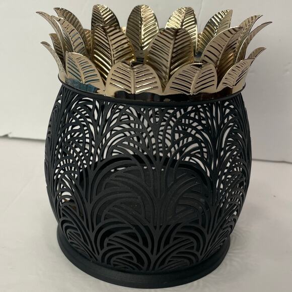 NEW Bath & Body Works Black & Gold Pineapple Luminary Large 3 Wick Candle Holder - Picture 1 of 4